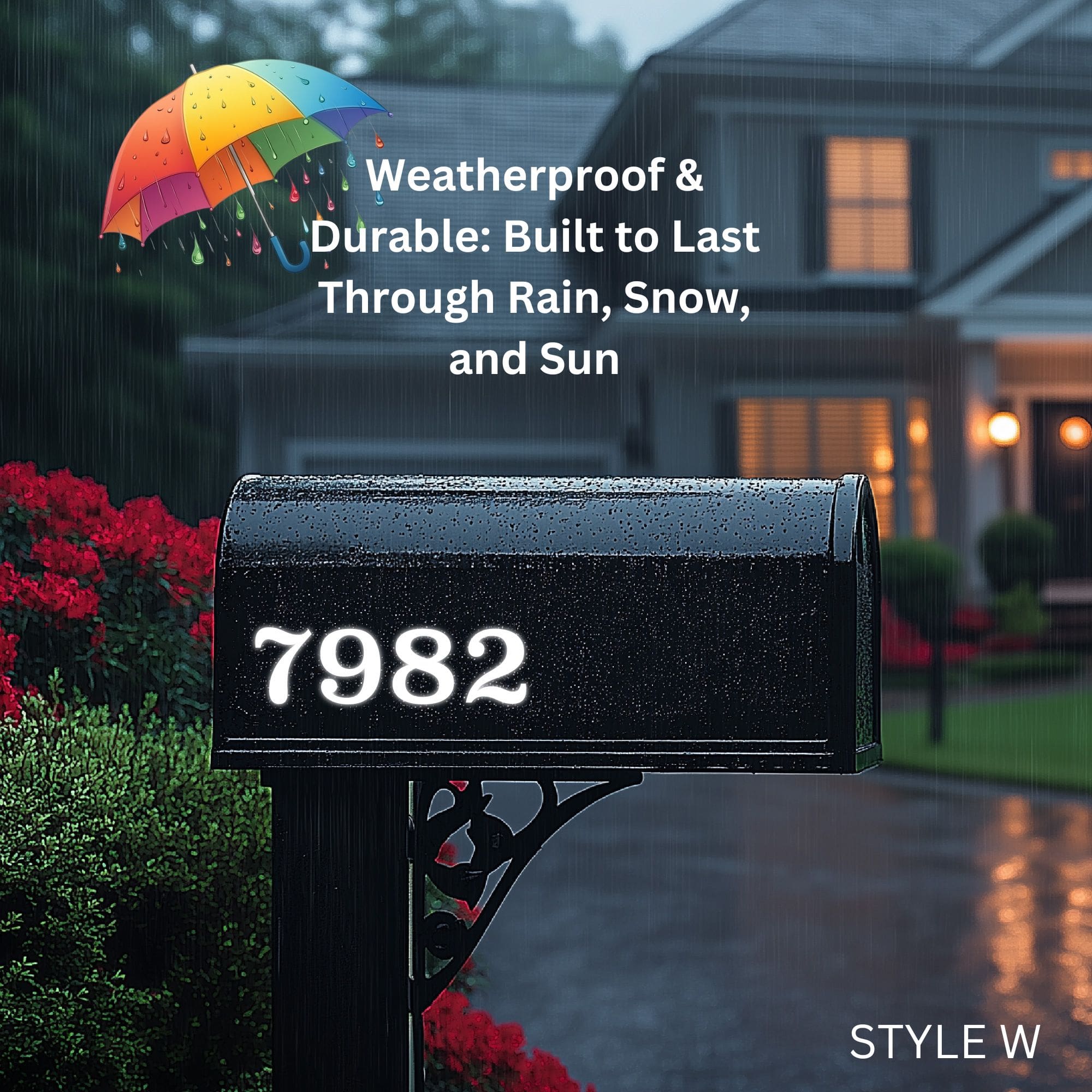 Custom reflective mailbox numbers for improved nighttime visibility and curb appeal. Durable and weatherproof address decals in modern fonts and styles.