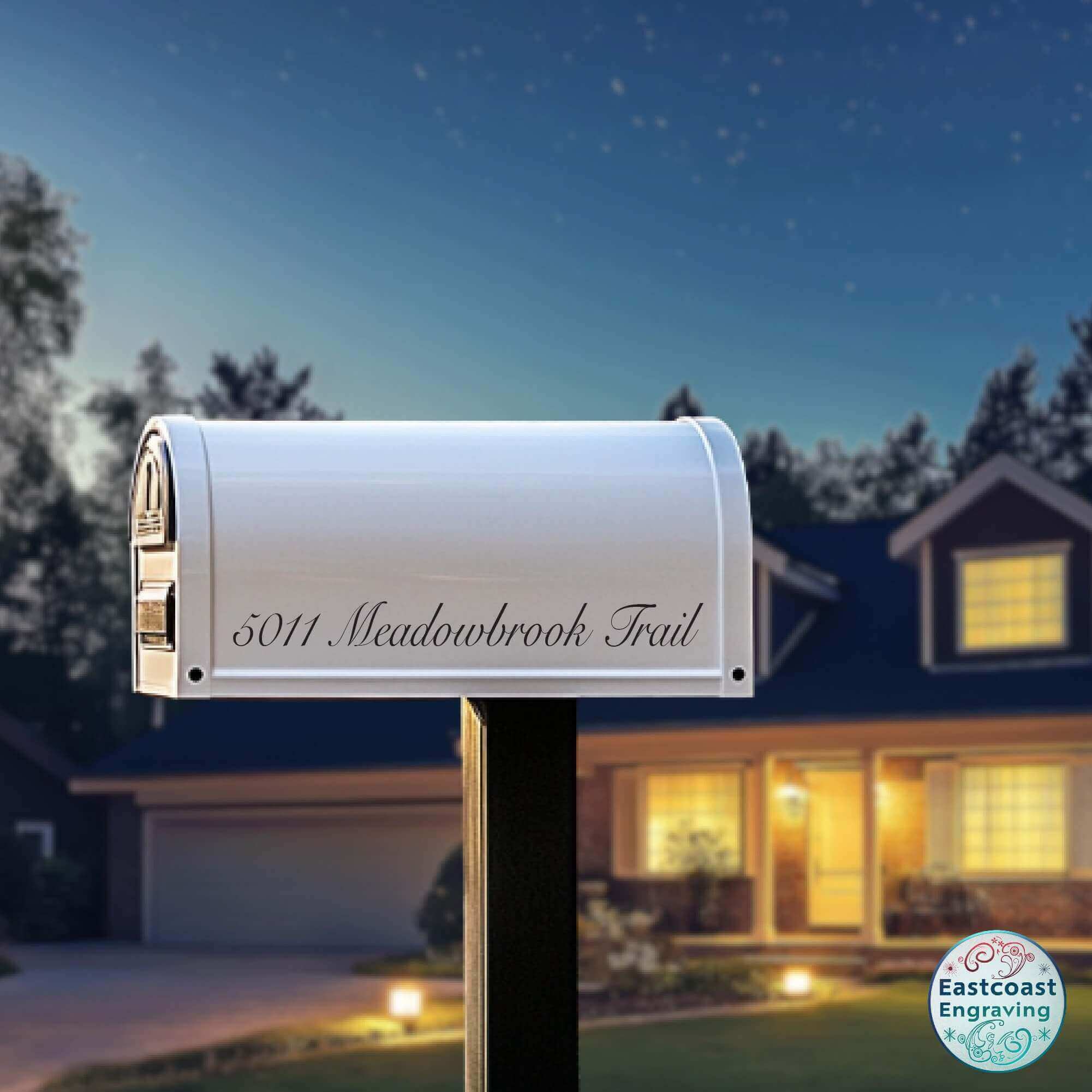 Durable vinyl address sticker for mailbox sides