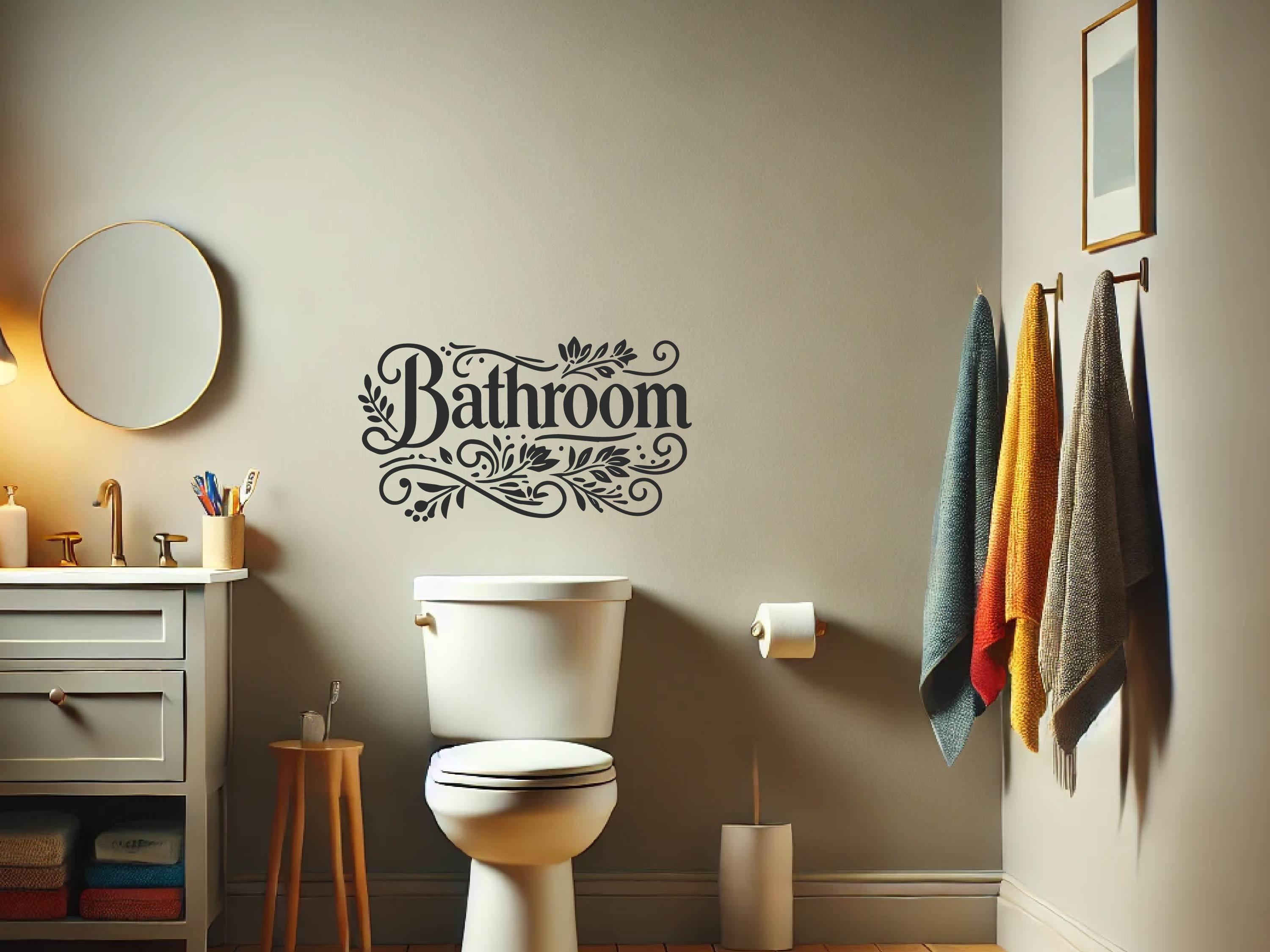 Waterproof floral wall decal applied in bathroom