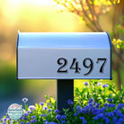 Weatherproof vinyl mailbox number decal resisting fading and peeling