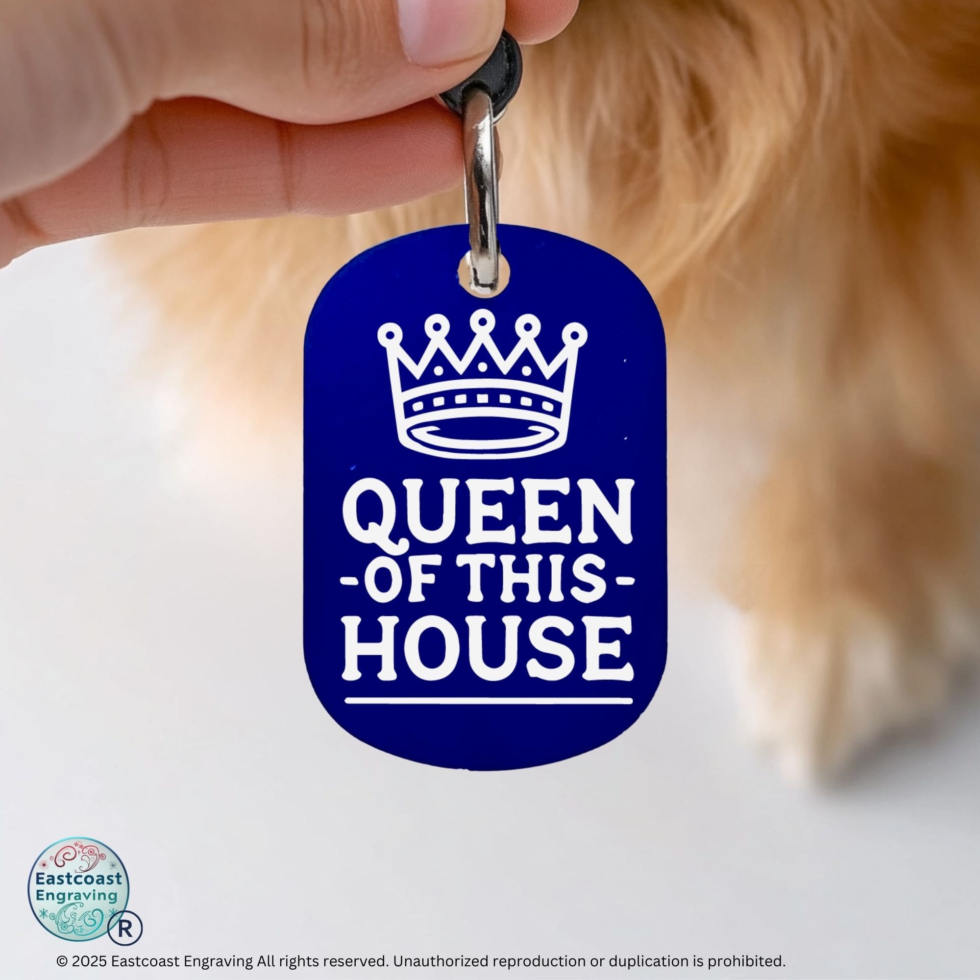 Custom cat collar tag - Queen of This House engraved pet tag in blue