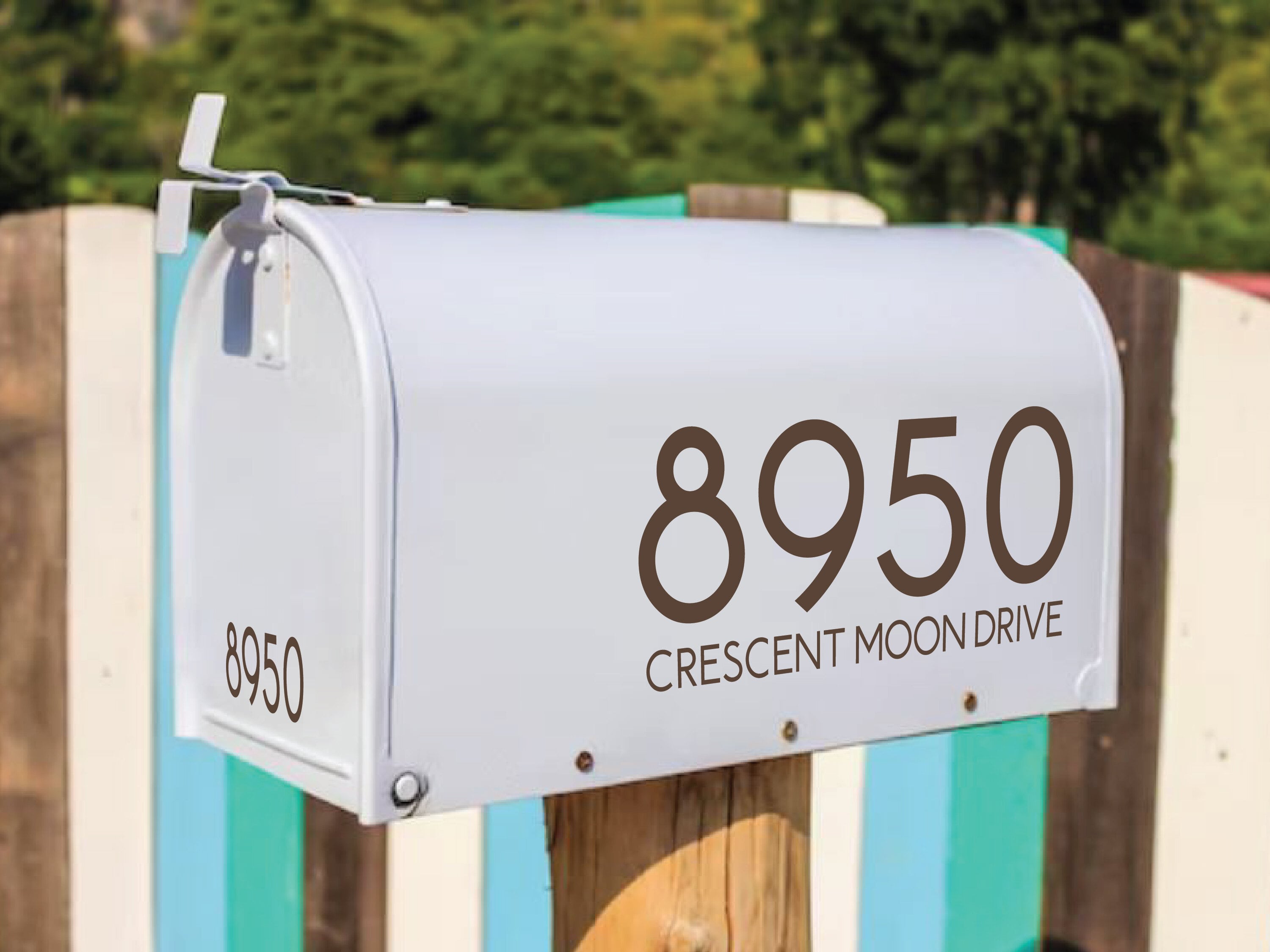 Custom vinyl mailbox decal with address lettering