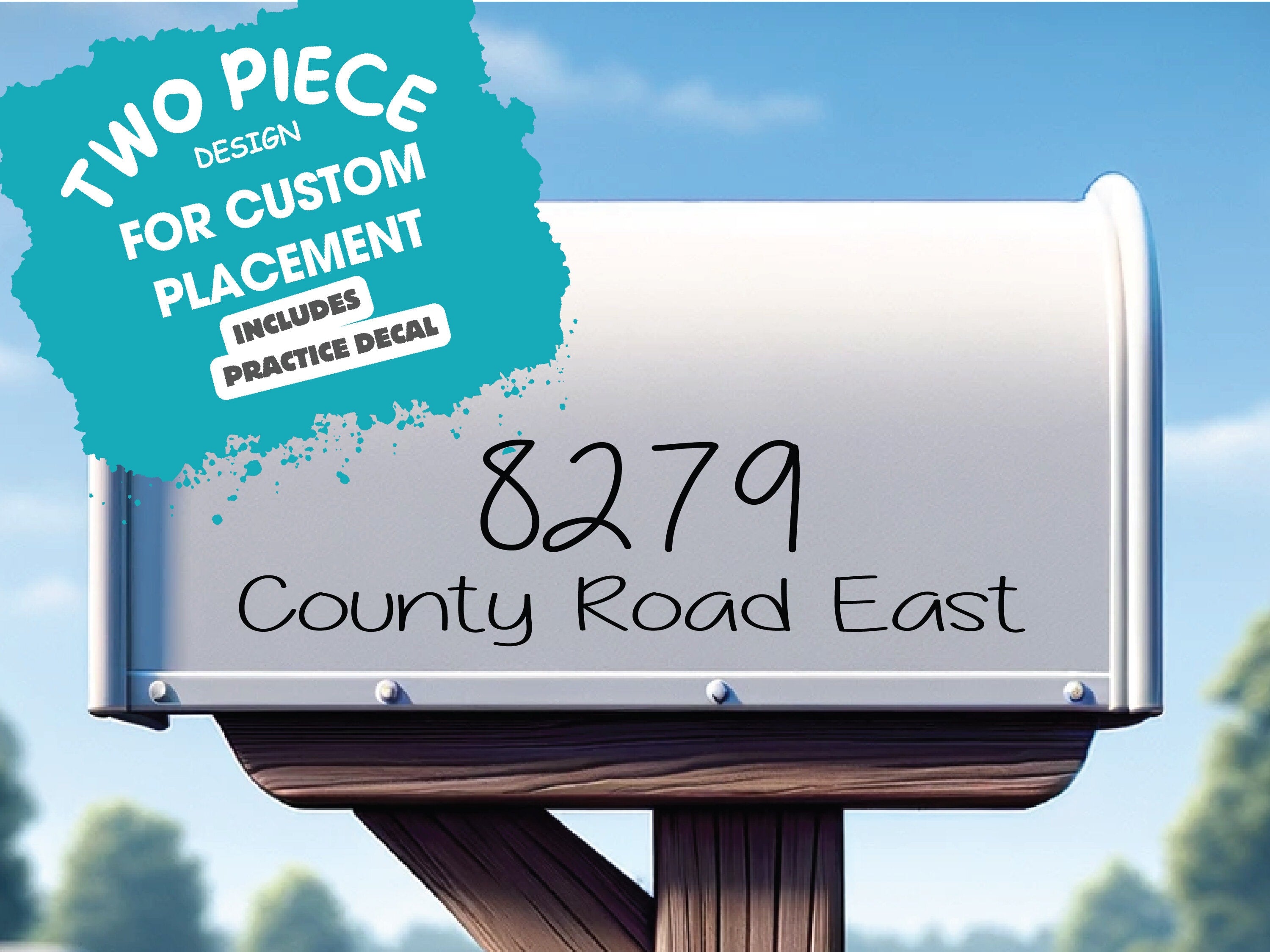 Custom vinyl mailbox decals for personalized addresses.