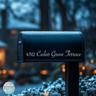 Custom vinyl mailbox address decal on black mailbox