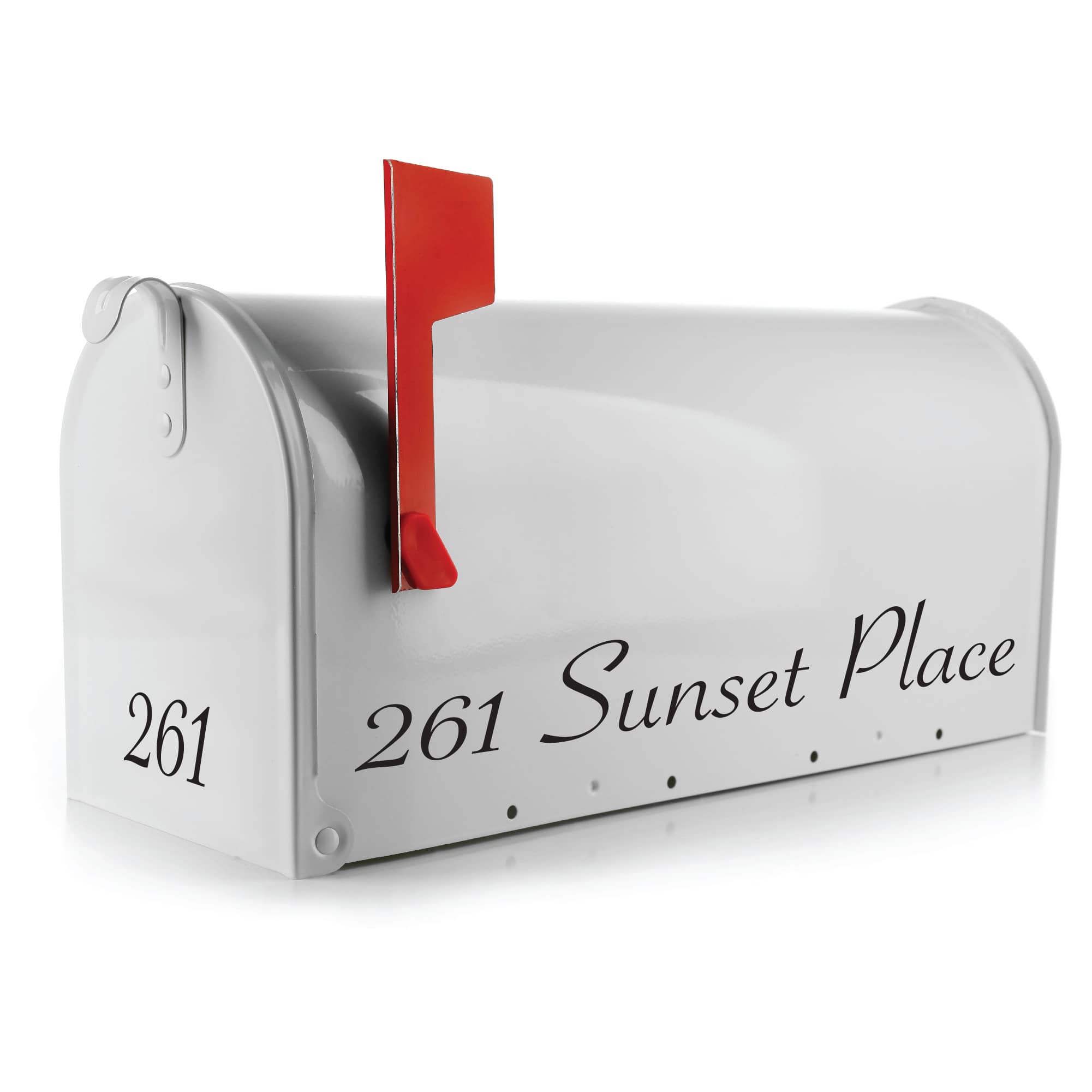 Personalized mailbox lettering in black vinyl