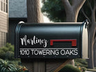 Sleek design custom mailbox decal on black mailbox