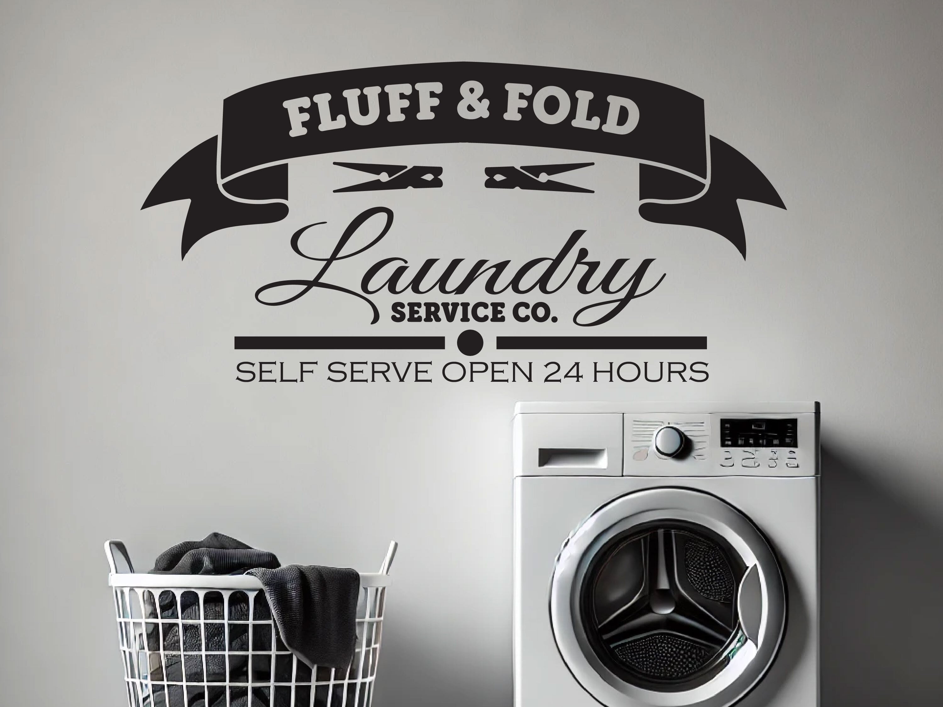 Fluff & Fold Vinyl Decal, stylish laundry room wall decor available in 4 sizes