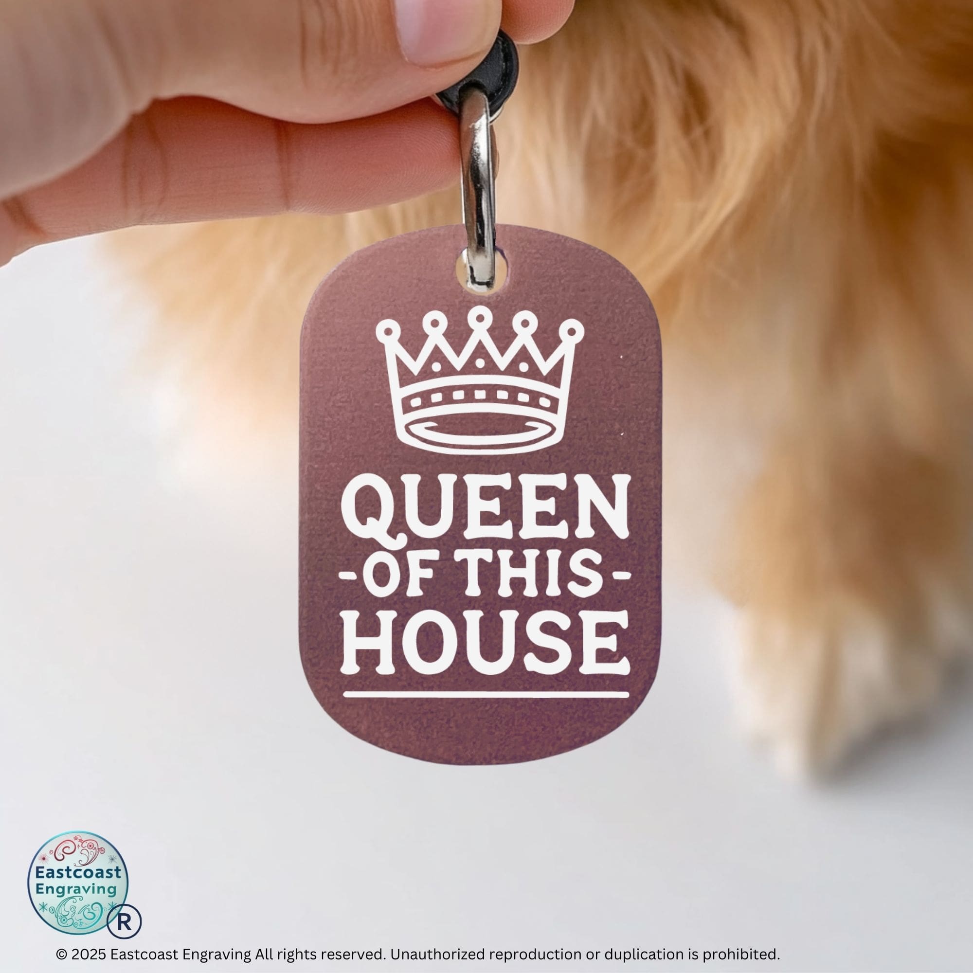 Funny cat collar tag - Queen of This House engraved pet tag in pink