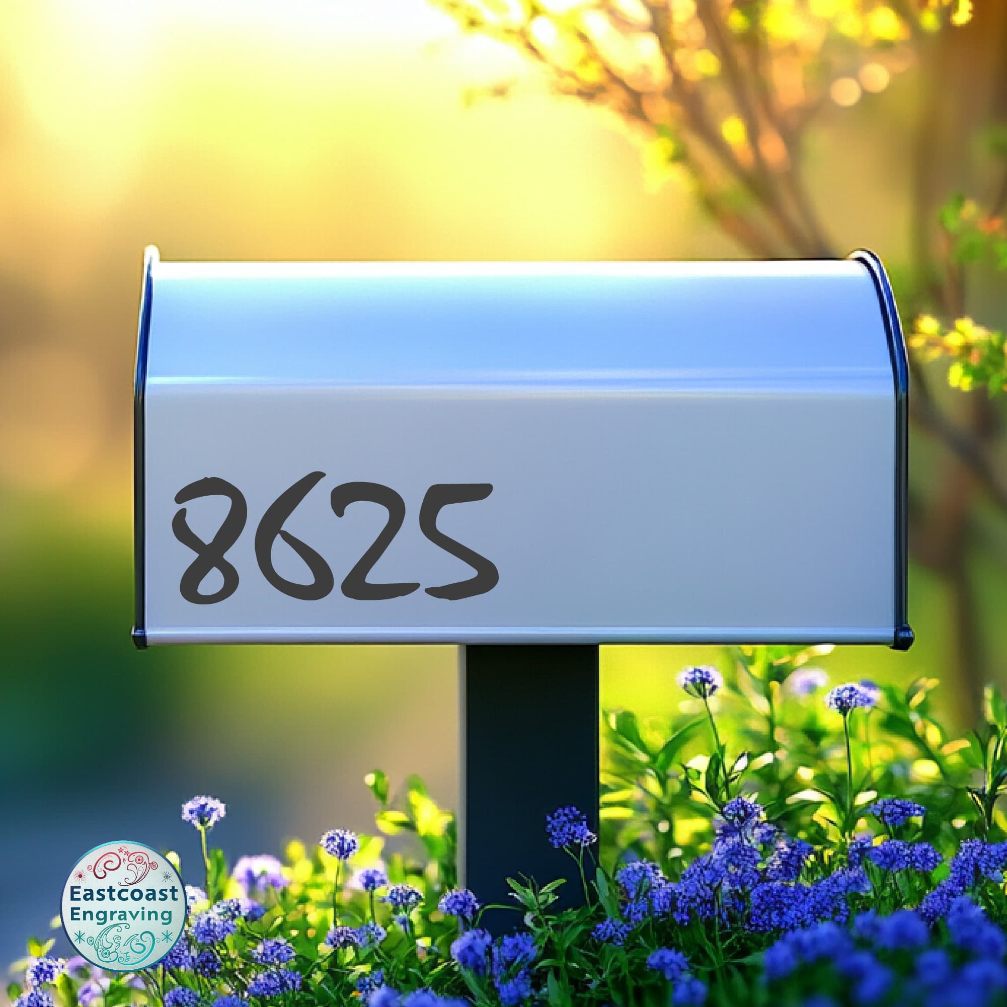 Peel-and-stick custom vinyl mailbox numbers in classic black font