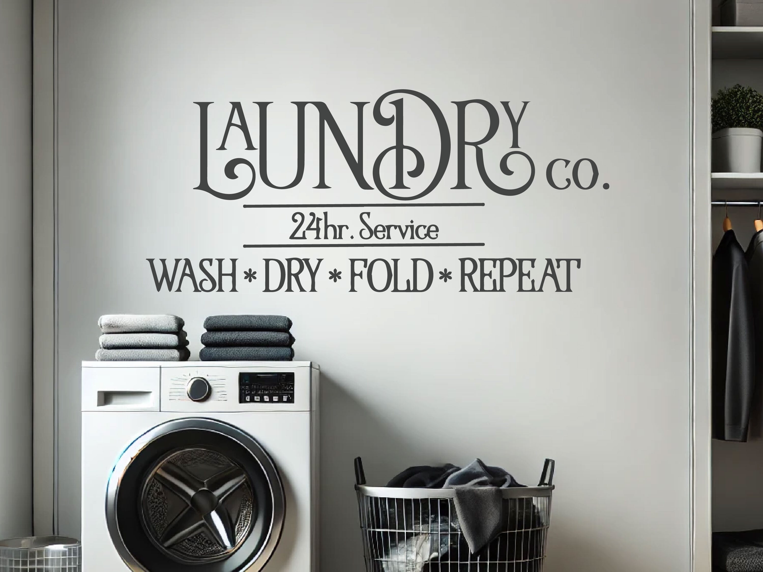 Laundry 24 Hour Service Wall Decal, fun vinyl decor for laundry rooms