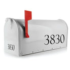 Weatherproof vinyl number stickers for mailboxes.