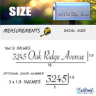 Mailbox decal size chart with 16x1.9 measurements