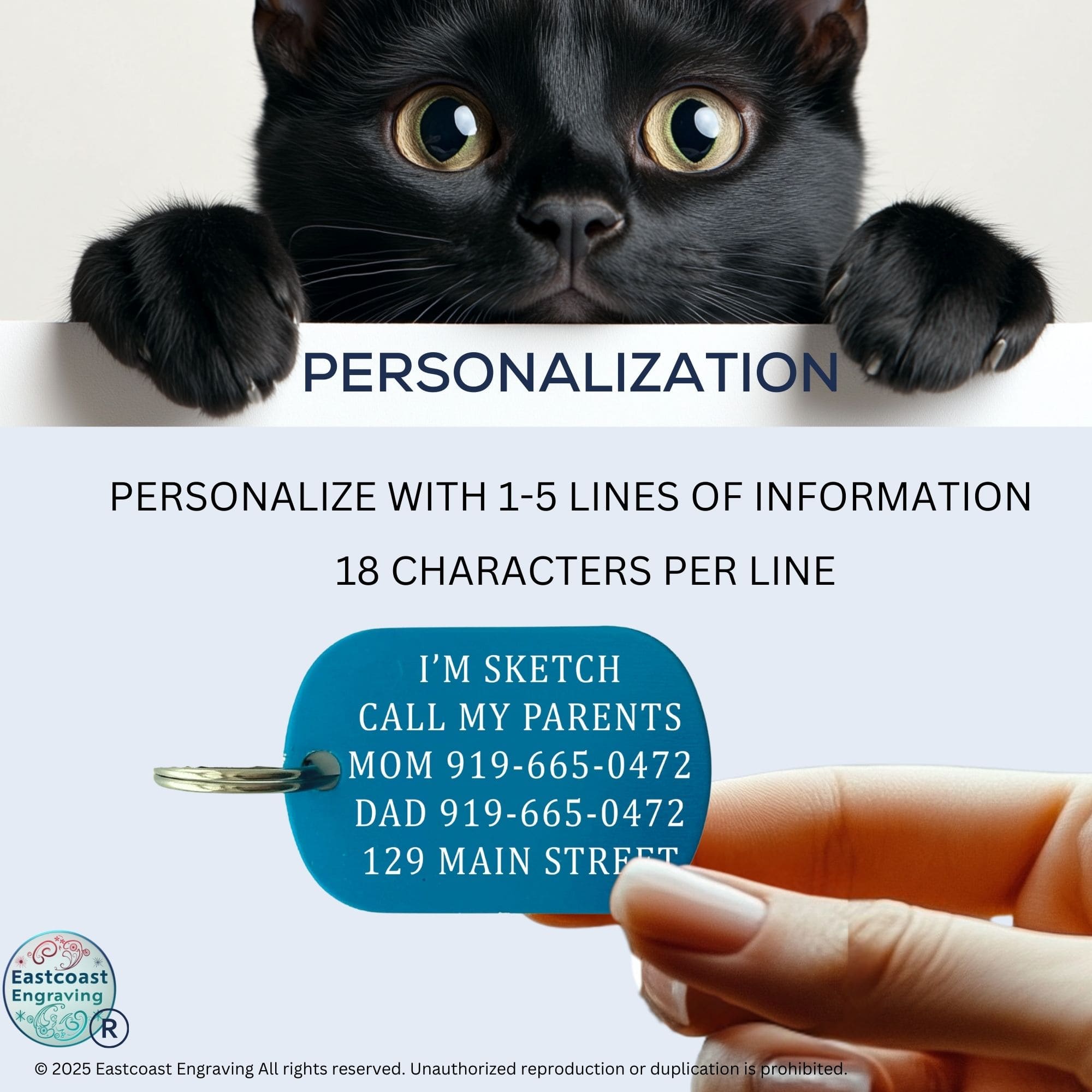 Engraved cat ID tag personalization - add pet name and contact info to custom cat collar tag