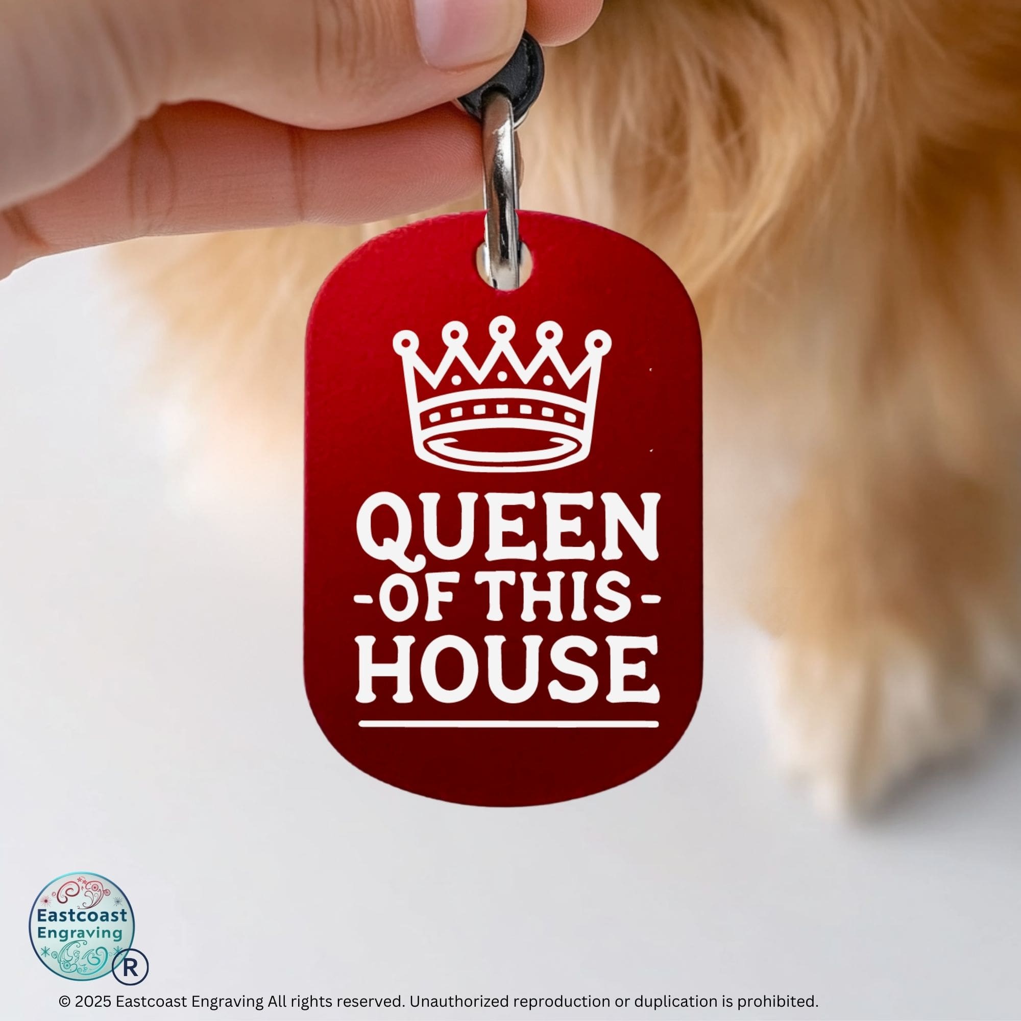 Personalized cat collar tag - Queen of This House, custom engraved pet ID tag in red