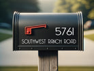 Personalized house number sticker on a modern mailbox