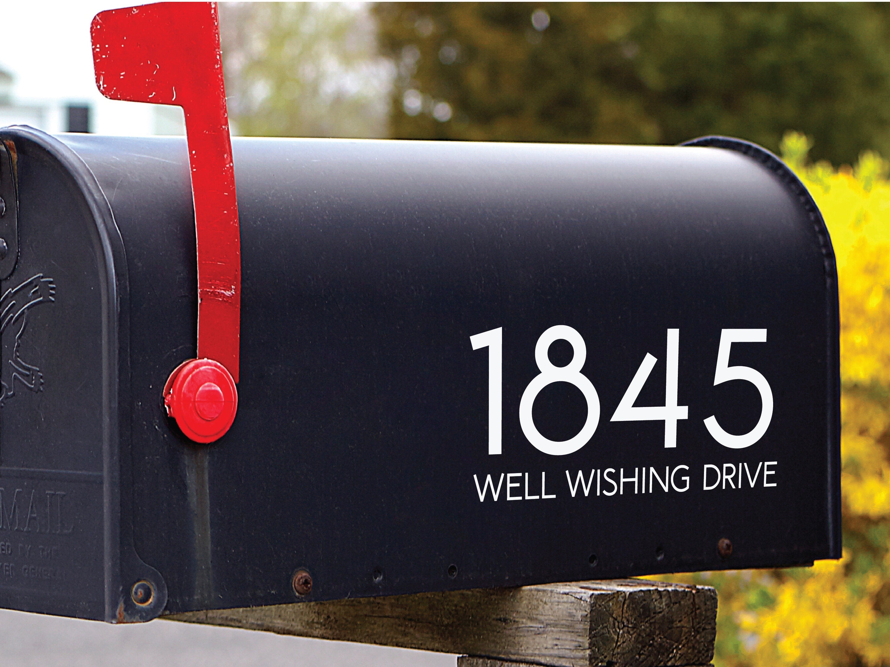 Personalized mailbox decal in weatherproof material