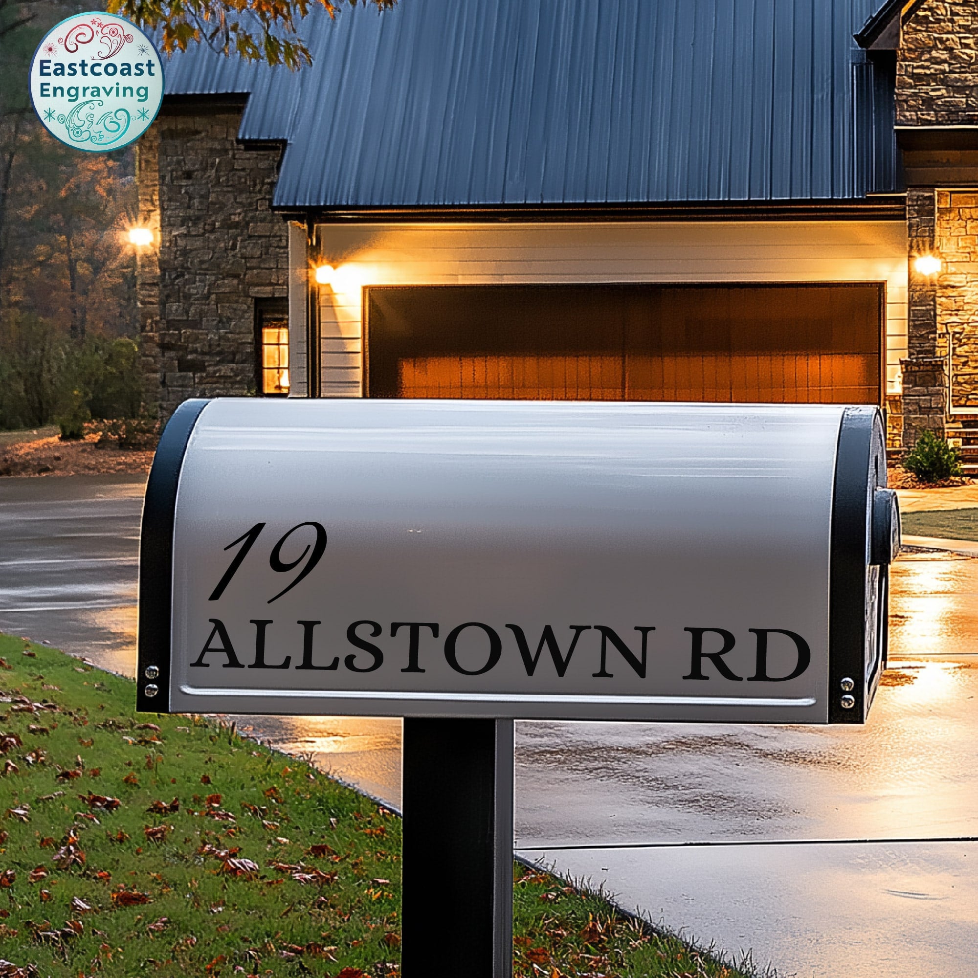 Reflective vinyl mailbox address label for durable outdoor use.