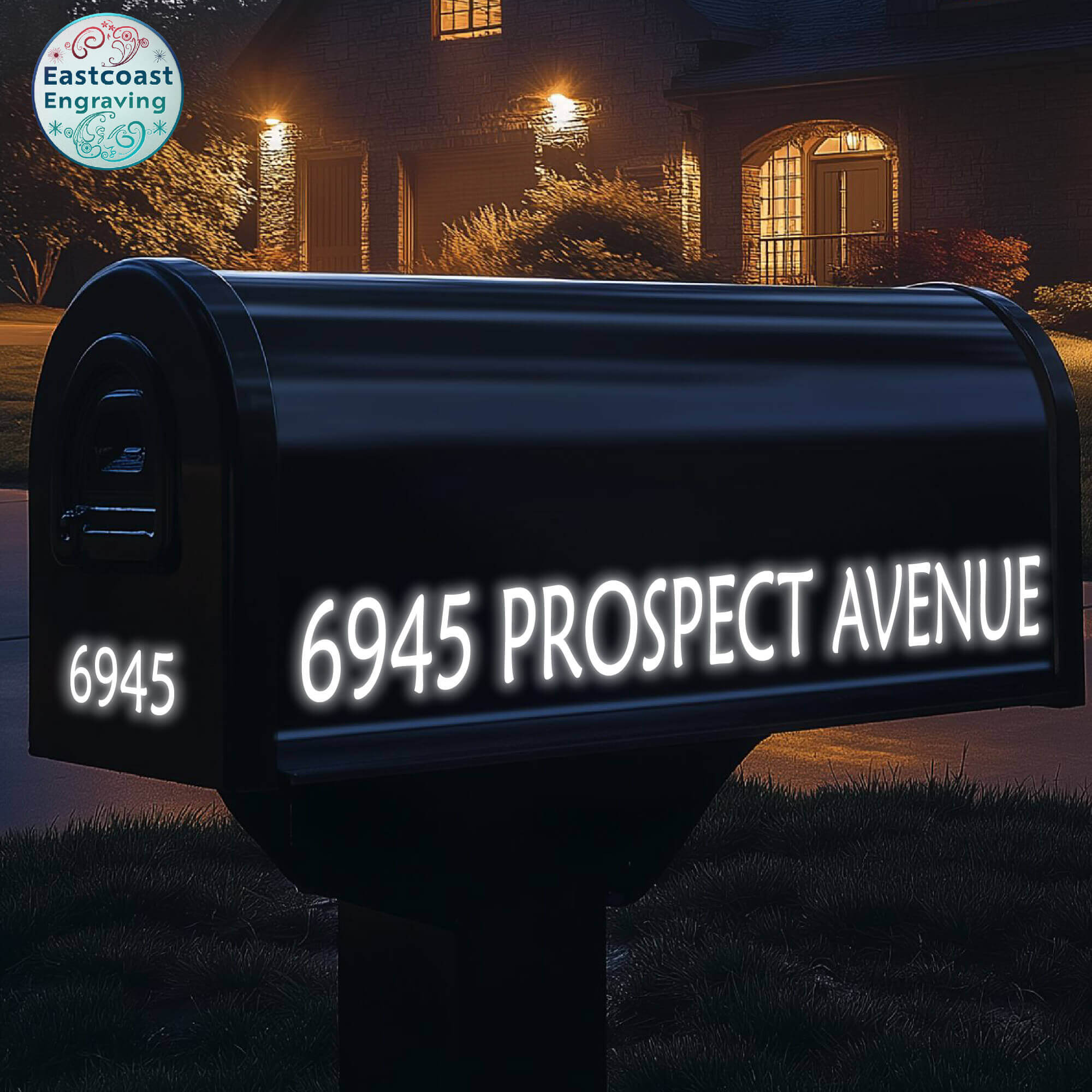 White reflective mailbox address decal for better nighttime visibility by East Coast Engraving