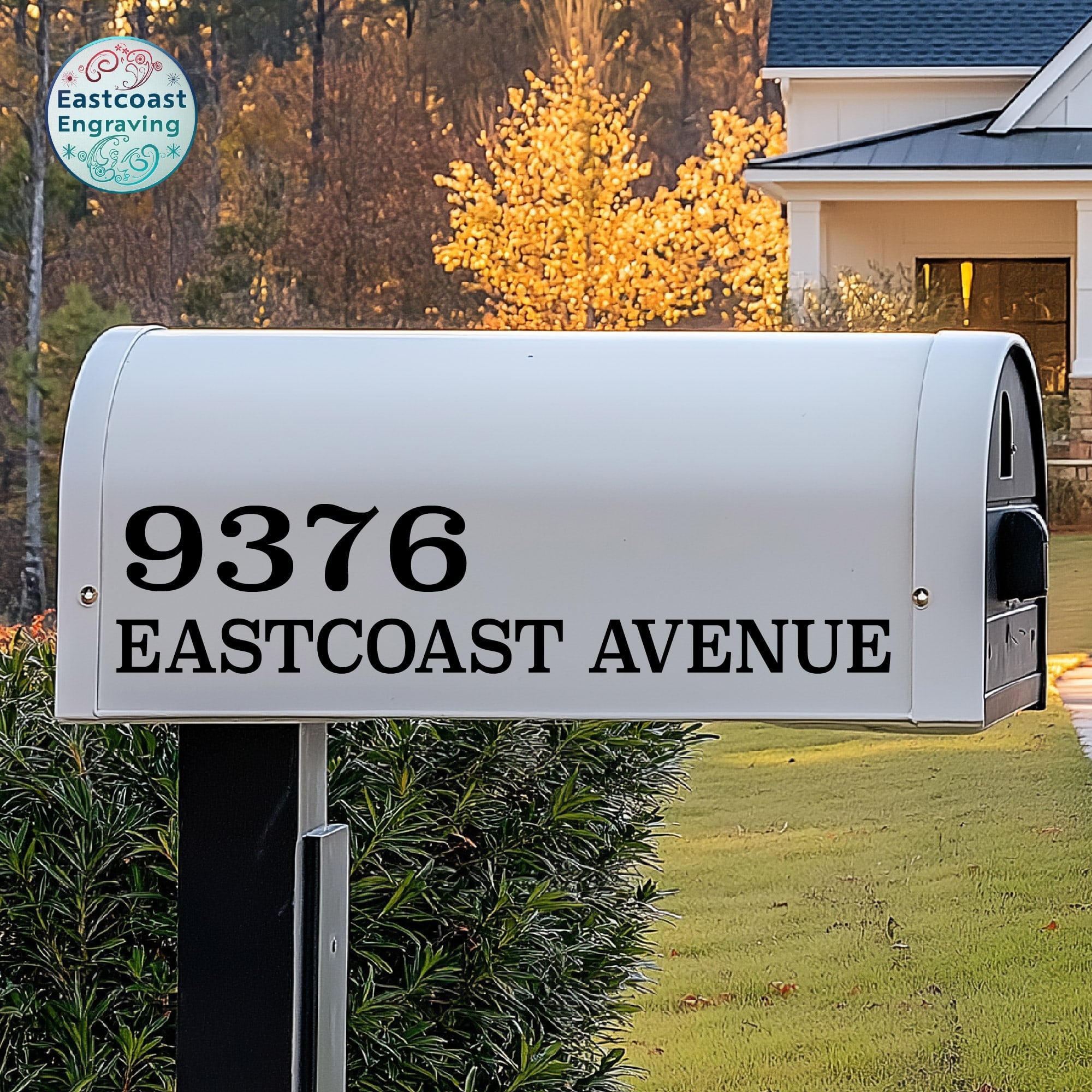 High-quality reflective mailbox address decal for night visibility and home identification.