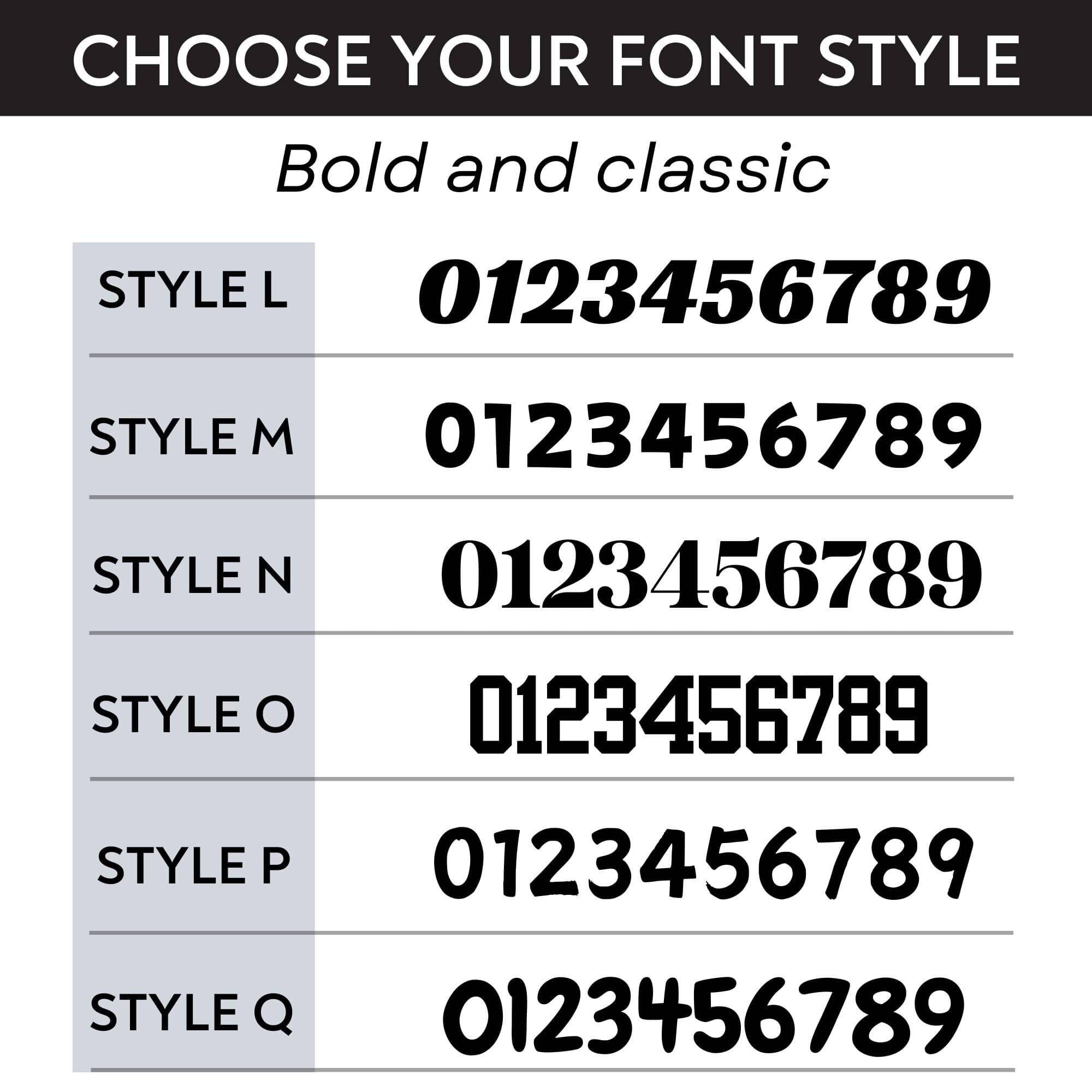 Preview of font styles for customizable reflective mailbox decals – Modern and classic options available