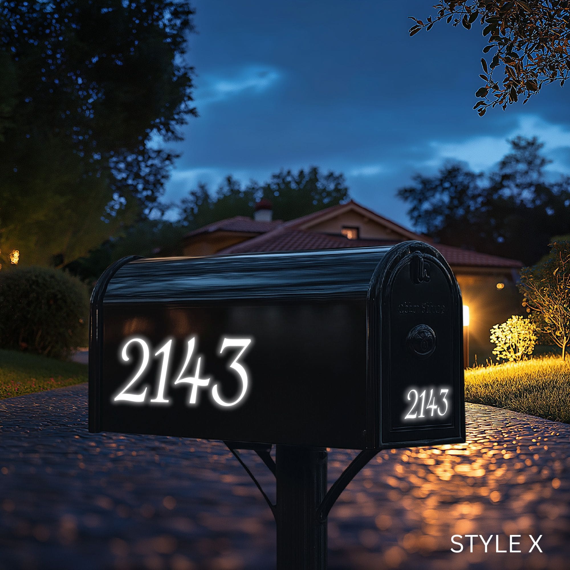 Reflective Vinyl Numbers Applied to a Curbside Mailbox