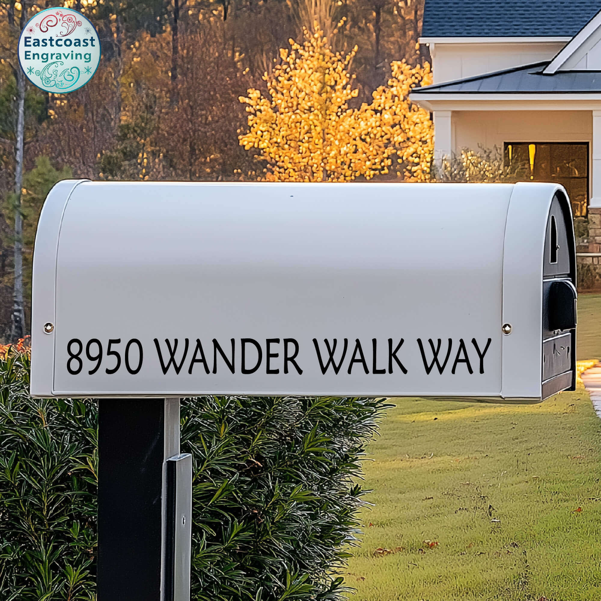 Black reflective mailbox address decal for a sleek, professional look.