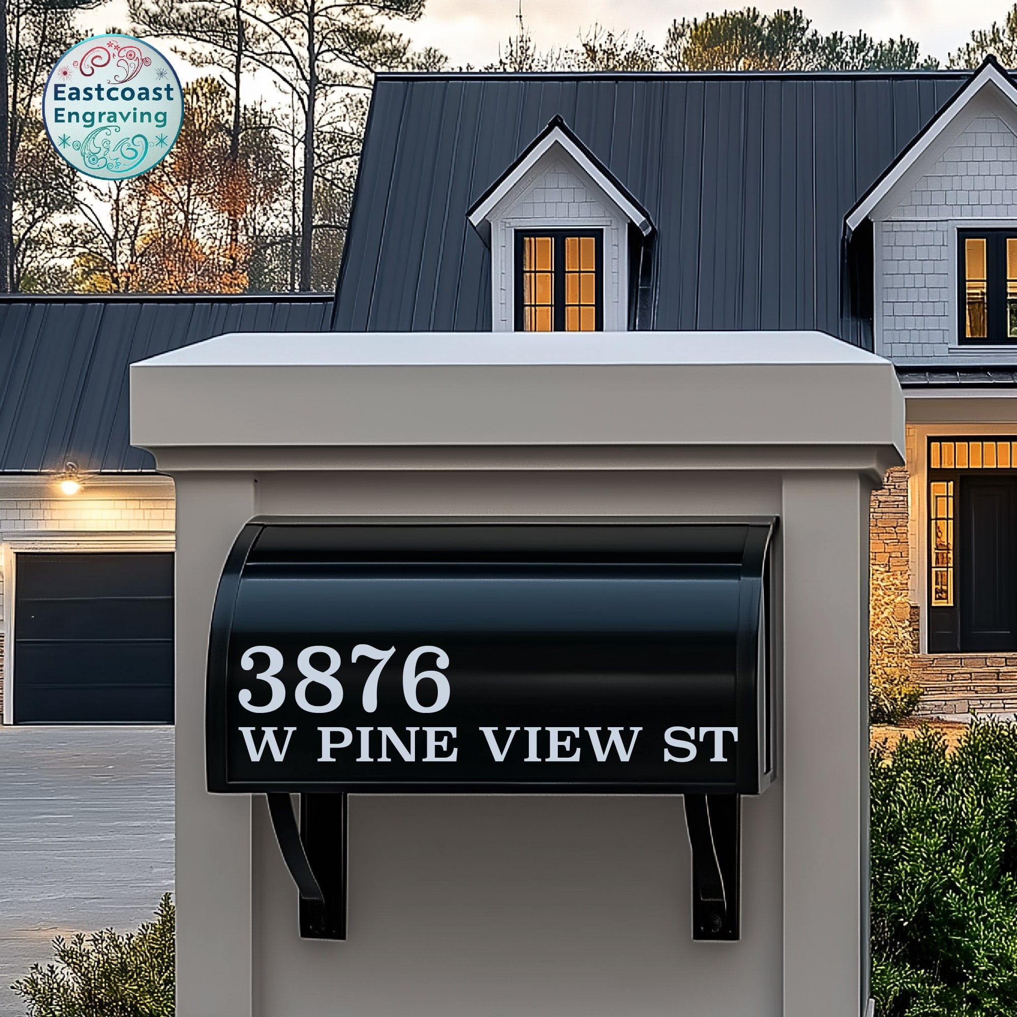 Custom reflective mailbox lettering in a modern font style, enhancing curb appeal.