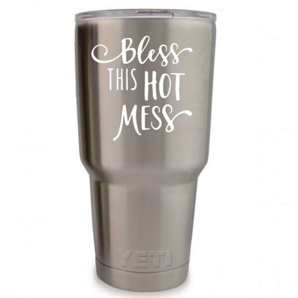 Bless This Hot Mess vinyl decal, 3.35 x 3.35 inch custom sticker for tumblers, cups, and laptops in 20+ colors