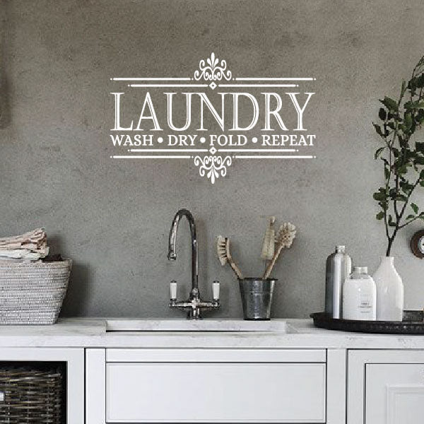 Laundry Wall Decal, bold Wash Dry Fold Repeat vinyl decor - Eastcoast Engraving