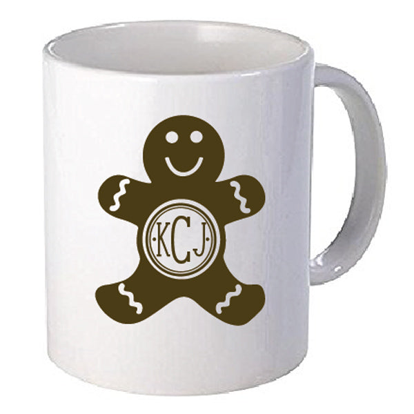 Gingerbread Man Monogram Vinyl Decal, 3.5 x 3.5 inch personalized holiday sticker for tumblers, mugs, and laptops