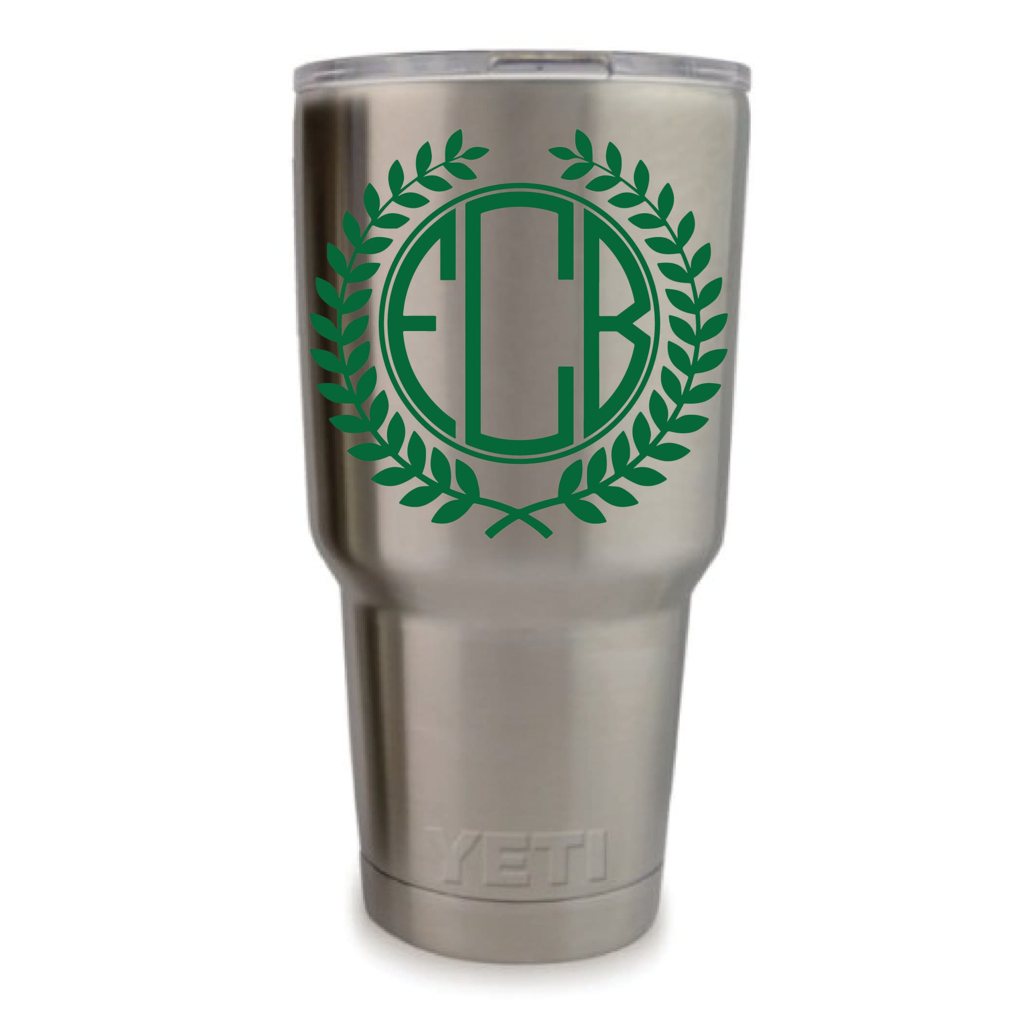 Leafy Circle Vinyl Monogram Decal, 3.35 x 3.35 inch personalized nature-inspired custom sticker for tumblers, mugs, and laptops