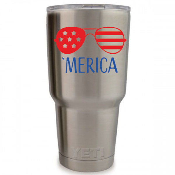 Merica Vinyl Decal, 3.35 x 3.35 inch patriotic red and blue sticker for tumblers, mugs, and laptops