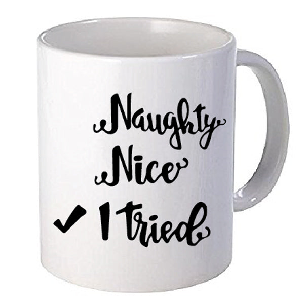 Naughty or Nice Vinyl Decal, 3.35 x 3.35 inch festive holiday sticker for tumblers, mugs, and laptops