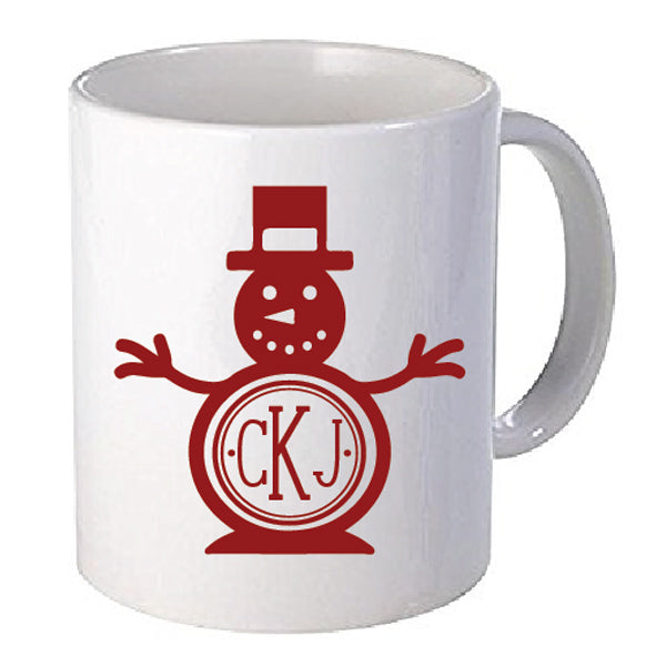 Snowman Monogram Vinyl Decal, 3.35 x 3.35 inch festive holiday sticker for tumblers, mugs, and laptops