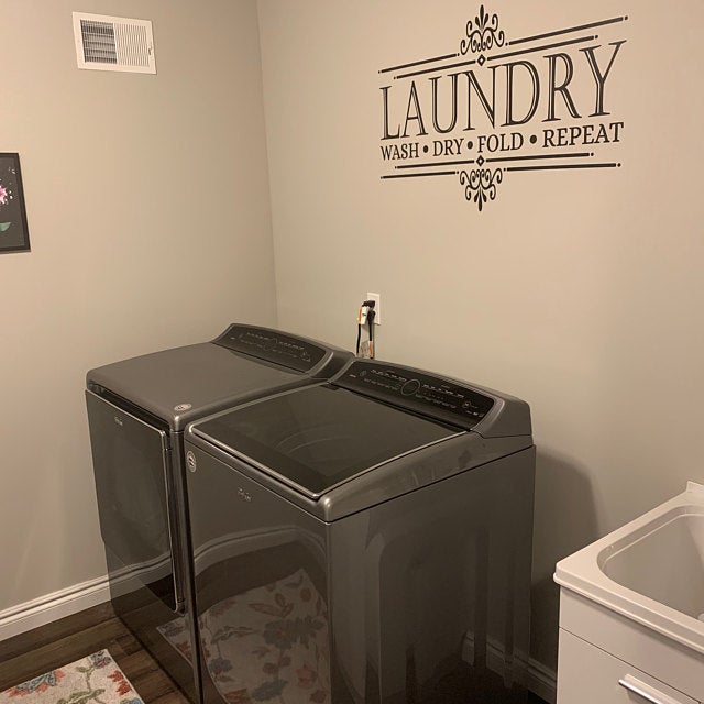 Wash Dry Fold Repeat Laundry Wall Vinyl Sticker in multiple sizes