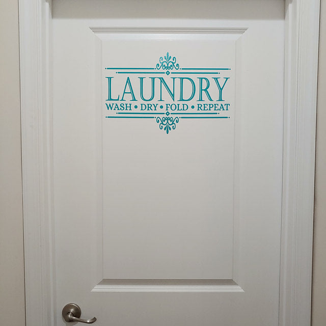 Wash Dry Fold Repeat Laundry Room Wall Art, bold vinyl lettering